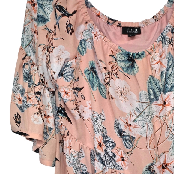 a.n.a A New Approach Pink Flowy Peasant Boho-Style Floral Blouse Lined Size L - Picture 3 of 11